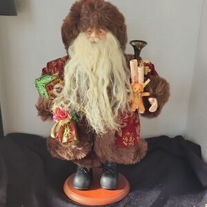Old World Santa Father Christmas Figure On Wood Stand 13" Tall